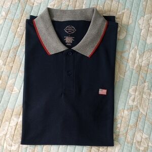 St. John's Bay Navy Polo with Gray and Red Accents. USA Flag.